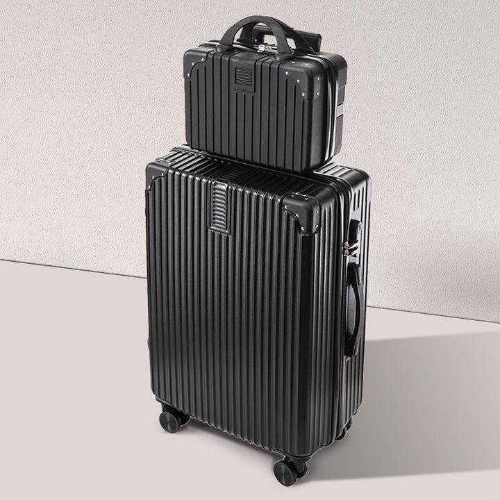 Hardshell checked luggage with powerful spinner wheels and reinforced corners for protection.