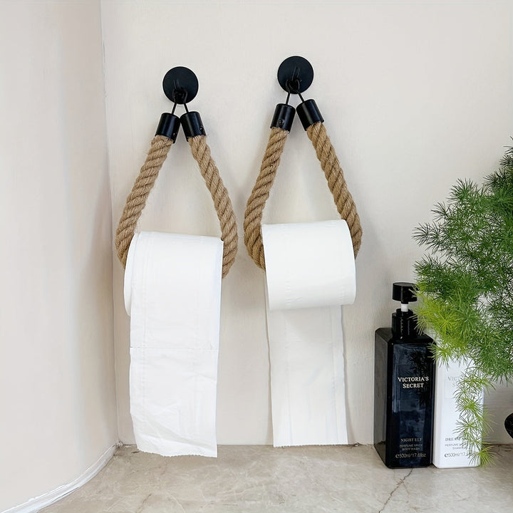 Hand-braided hemp rope toilet paper holder, a natural and stylish addition to your bathroom decor.