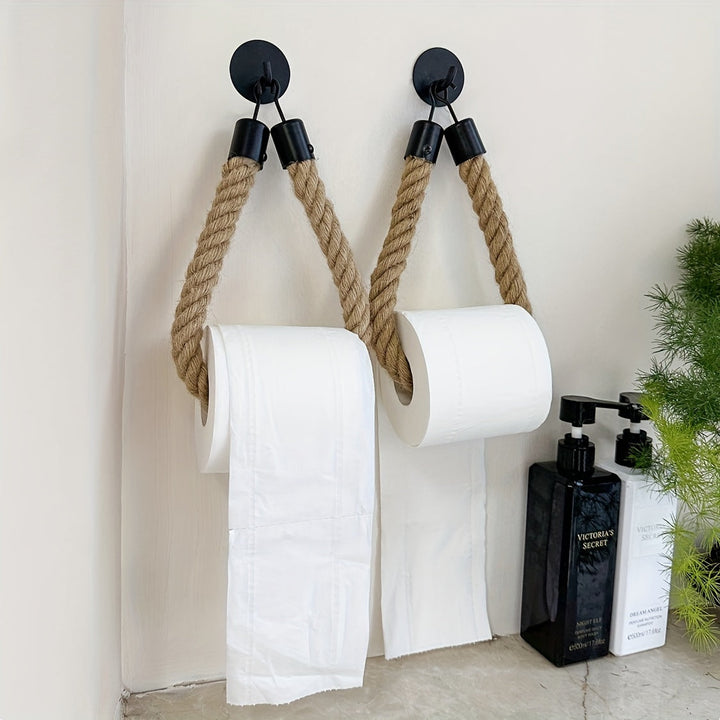 Easy-install wall mount hemp rope toilet paper holder, a stylish and functional bathroom accessory.