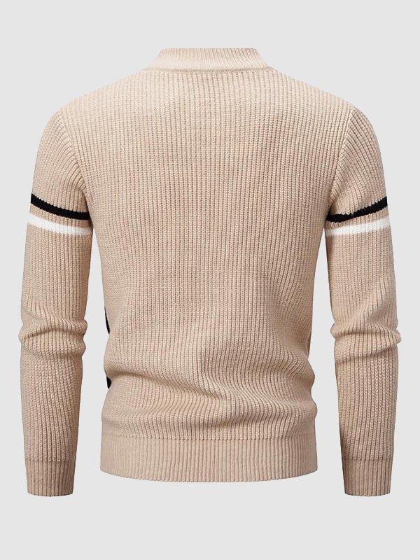 Trendy men's color block mock neck sweater. Comfortable & warm long sleeve pullover for everyday autumn wear.