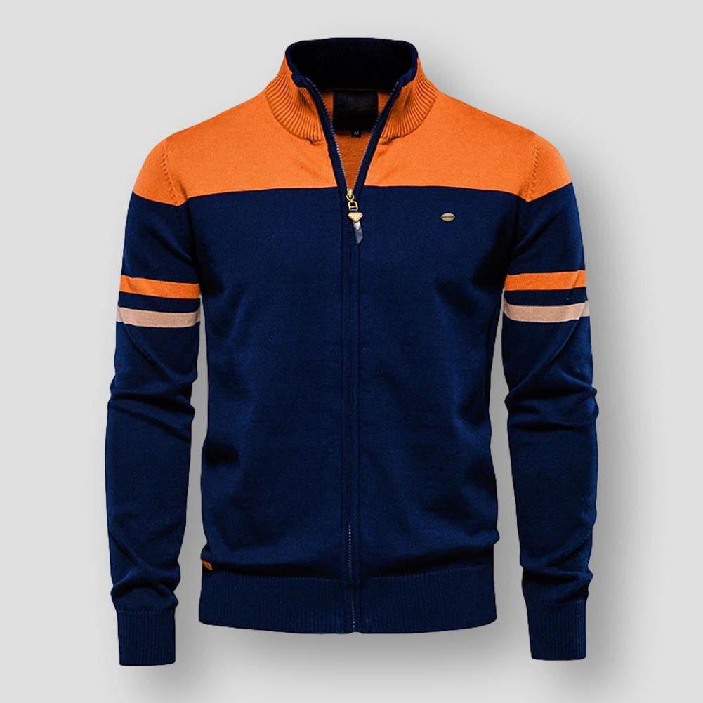 Men's stylish color block zip-up jacket, perfect for casual everyday wear. Comfortable modern outerwear.