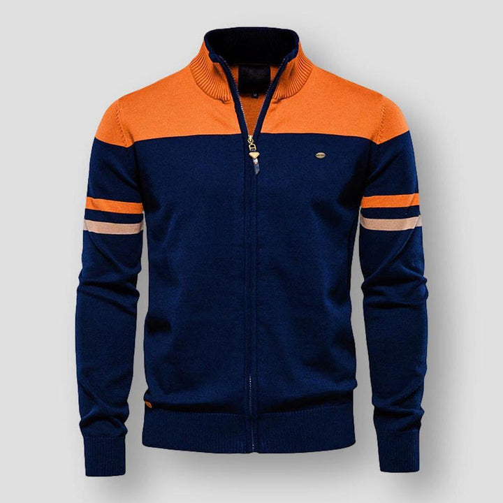 Men's stylish color block zip-up jacket, perfect for casual everyday wear. Comfortable modern outerwear.