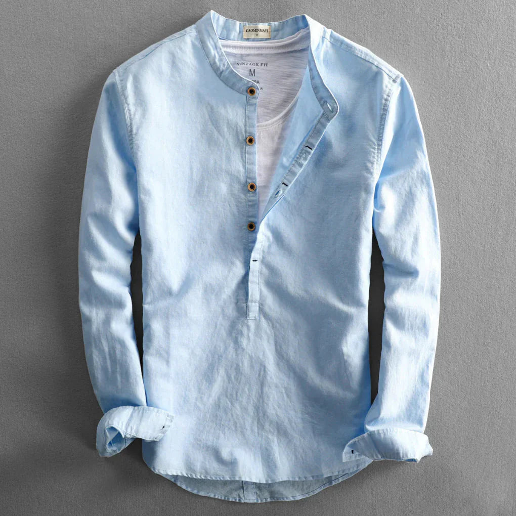 Stylish men's long-sleeve button-down summer shirt, versatile for smart casual office, dinner, and weekend outfits.
