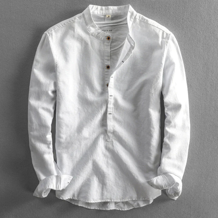 Casual men's button-down shirt with long sleeves, perfect for stylish summer looks, weekend wear, or smart casual events.