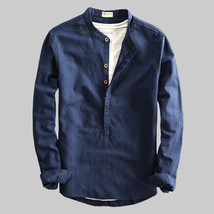 Elegant men's button-down shirt for summer. Long-sleeve design ideal for versatile smart casual, office, or dinner wear.