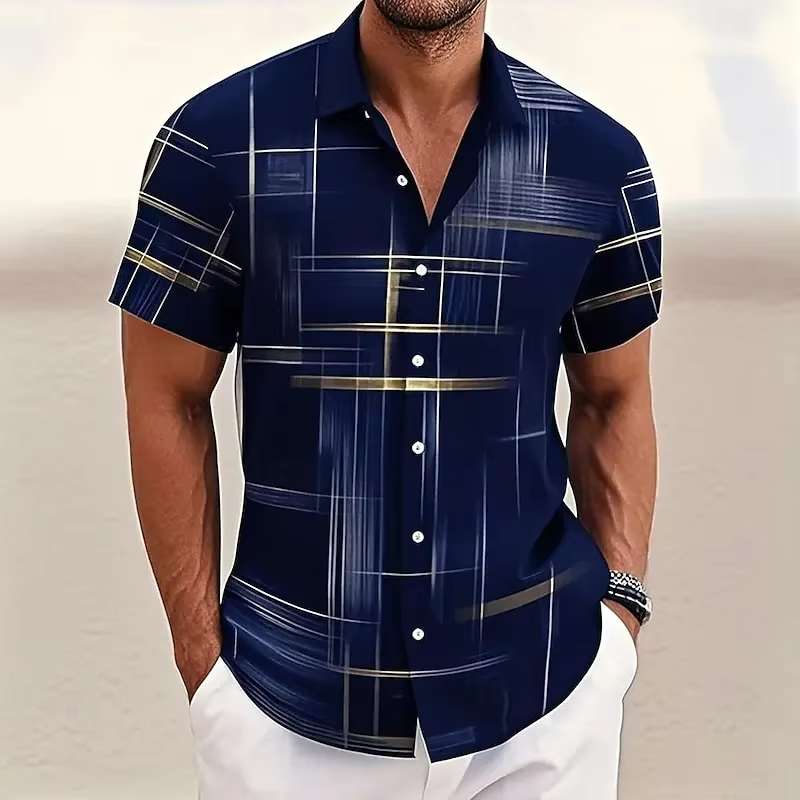 Stylish men's modern patterned short-sleeve shirt, perfect for casual or smart casual summer outfits. Comfortable fit.