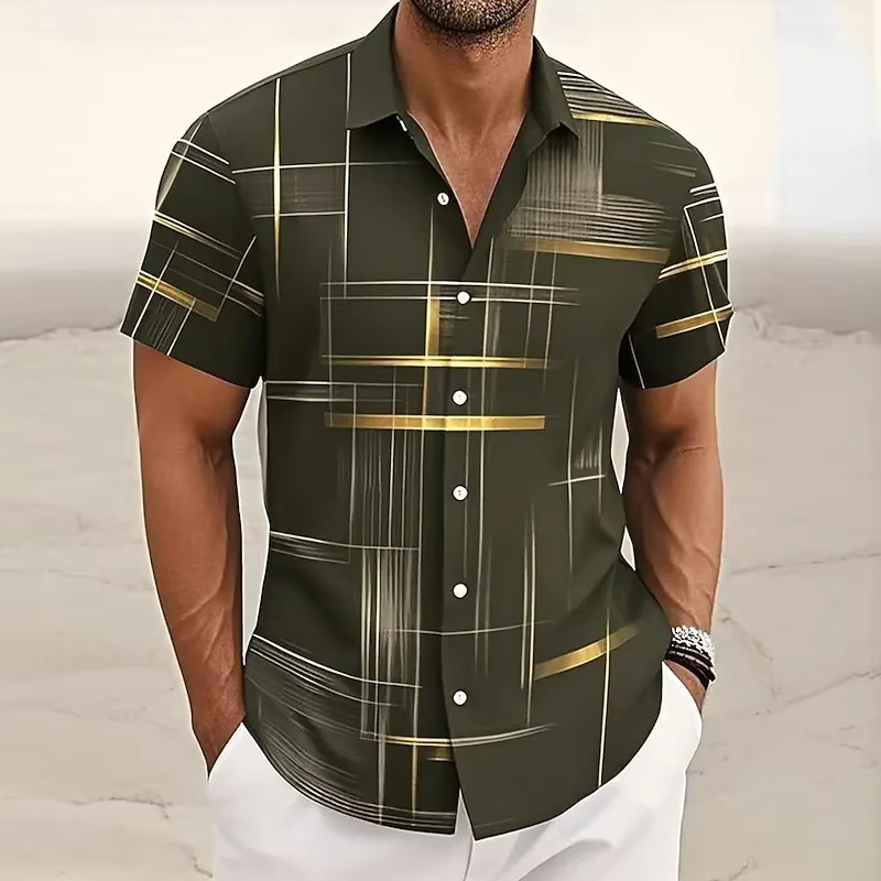 Versatile men's patterned short-sleeve shirt, ideal for summer fashion, casual outings, or a smart casual look.