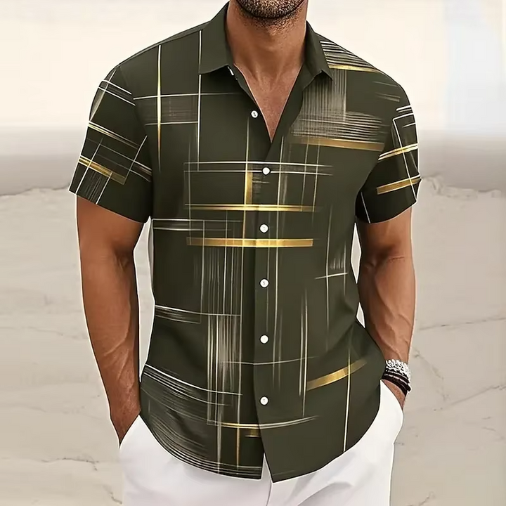 Versatile men's patterned short-sleeve shirt, ideal for summer fashion, casual outings, or a smart casual look.
