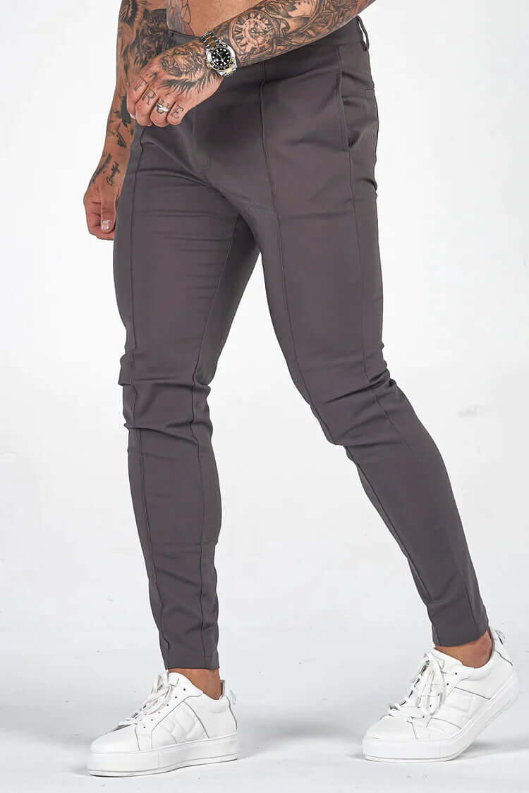 Versatile men's slim fit long trousers in black, perfect for formal events, casual outings, or office wear.