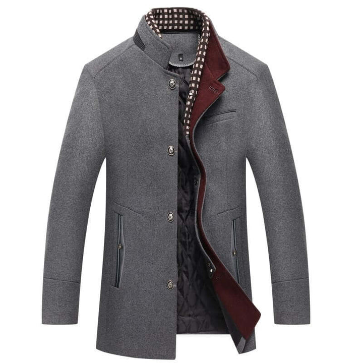 Black men's slim fit winter coat. A stylish & warm outerwear jacket, perfect for formal or casual winter fashion.