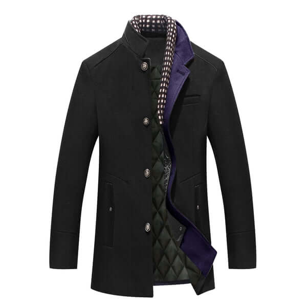 Blue slim fit men's winter jacket. Stylish & warm outerwear coat, ideal for contemporary cold weather looks.