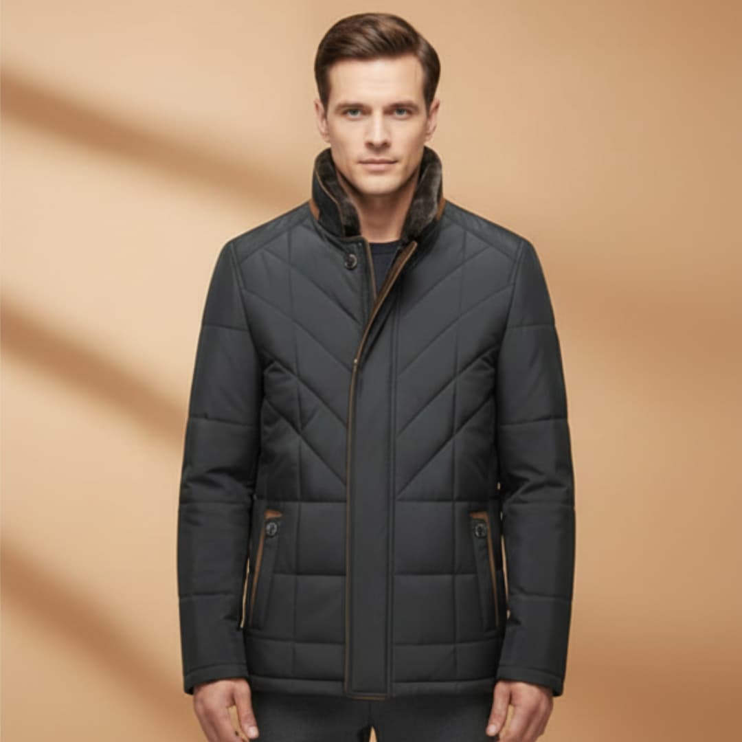 Elegant men's winter jacket combining ultimate warmth & tailored style. Perfect for cold weather mens fashion.