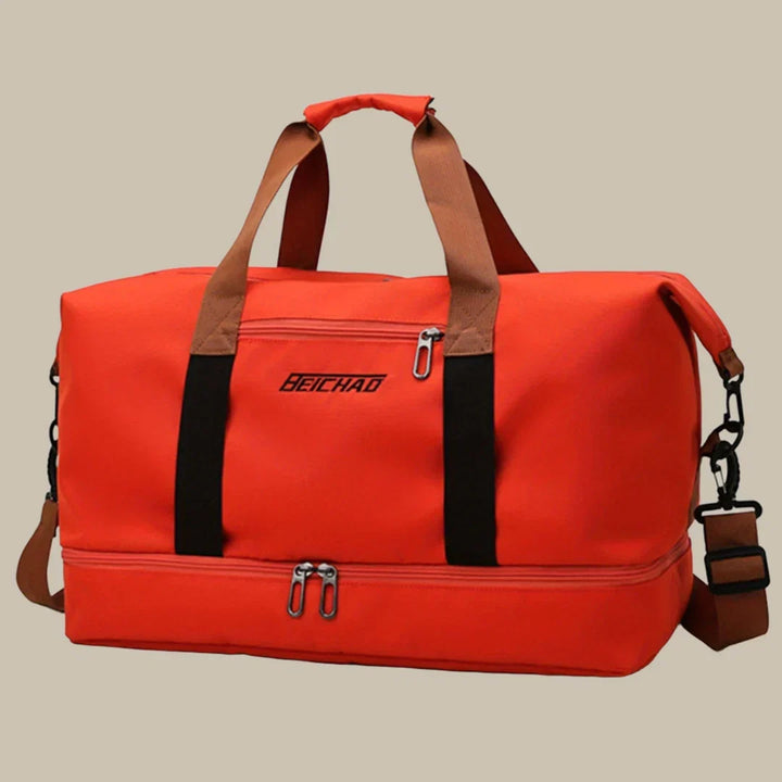 Modern men's travel duffel bag, stylish and spacious, built with durable materials for active use.