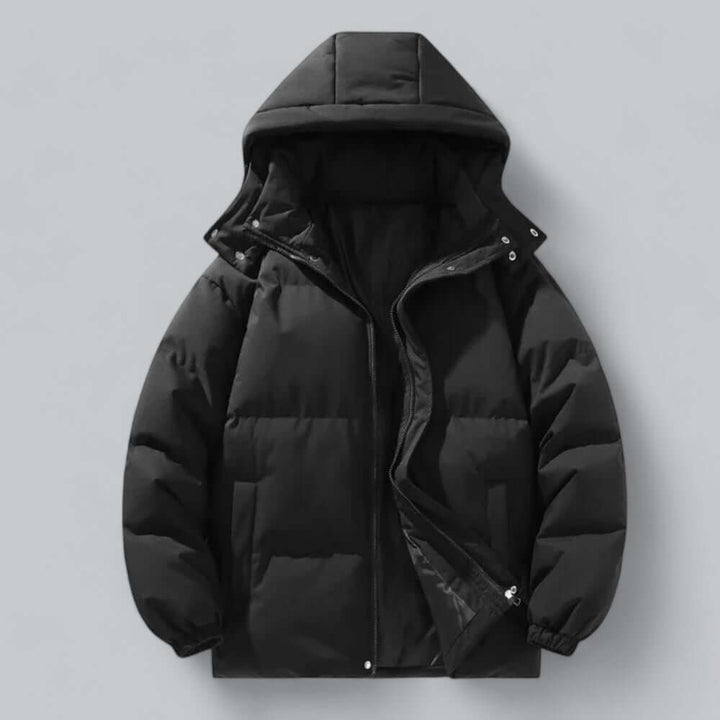 Stylish men's winter parka jacket, weatherproof and warm, ideal for cold weather fashion and durable outerwear.