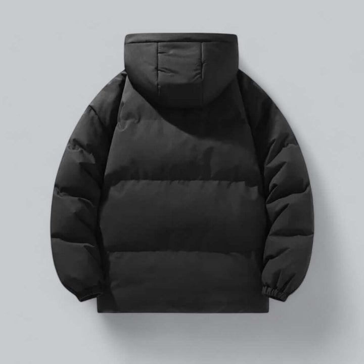 Durable men's hooded winter parka, designed for ultimate warmth and weatherproof protection in cold climates.