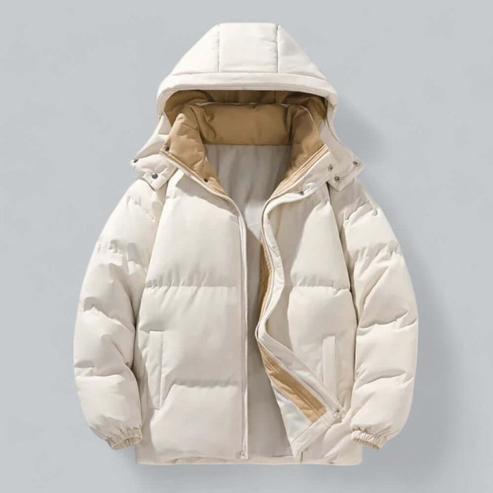 Modern men's autumn/winter parka jacket, stylish and comfortable, perfect for cold weather outerwear fashion.