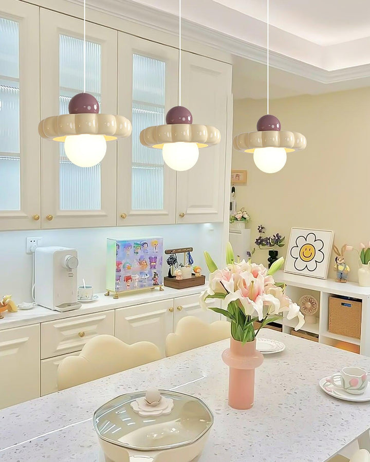 Colorful retro pendant light, a stylish ceiling fixture bringing modern elegance to interior design.