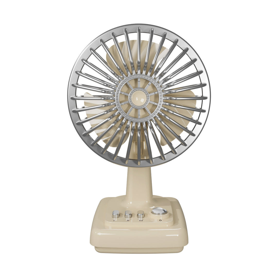 Classic retro portable desk fan. Electric vintage fan for effective personal cooling in home or office.