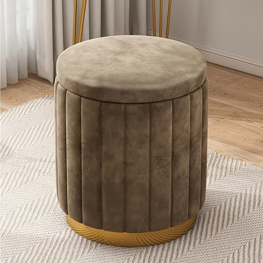 Chic fabric pouf, round, offering both stylish seating and storage