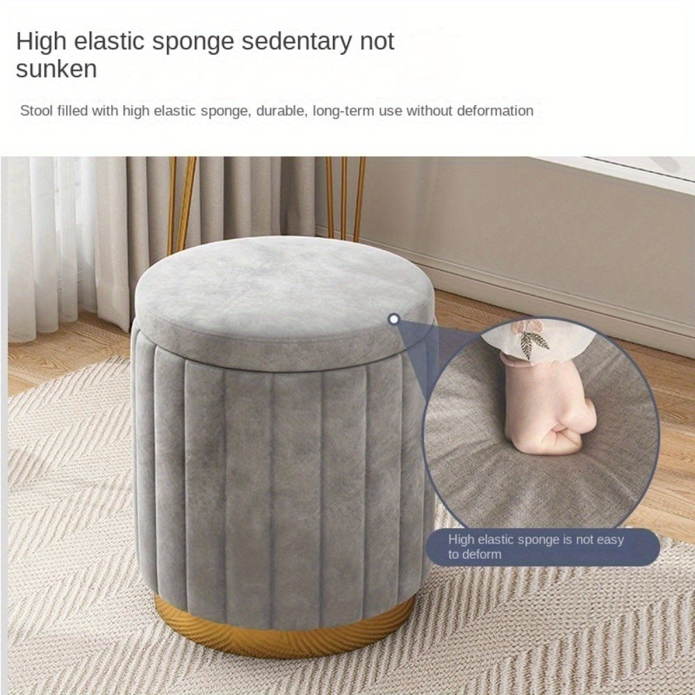 Modern Nordic accent ottoman, round shape with a dazzling mirror finish
