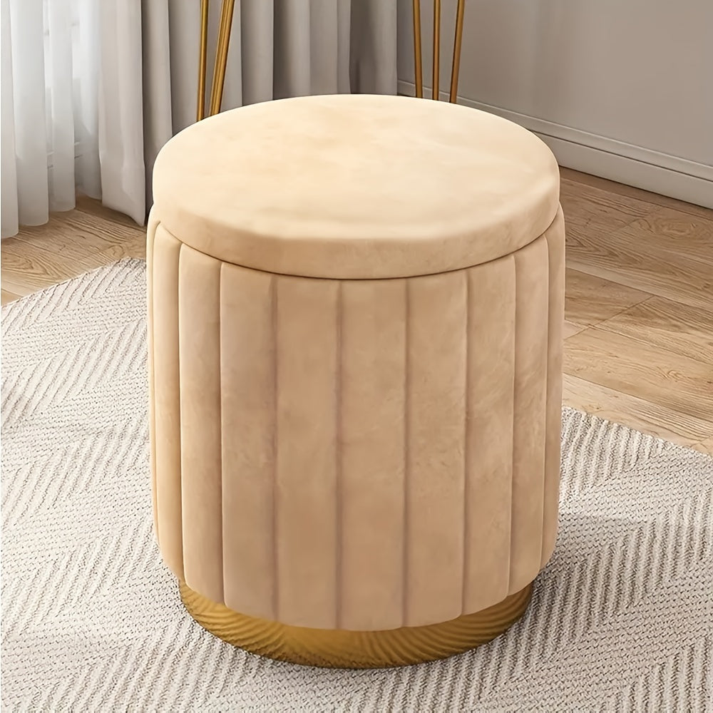 Practical and stylish: round ottoman with storage and a reflective surface