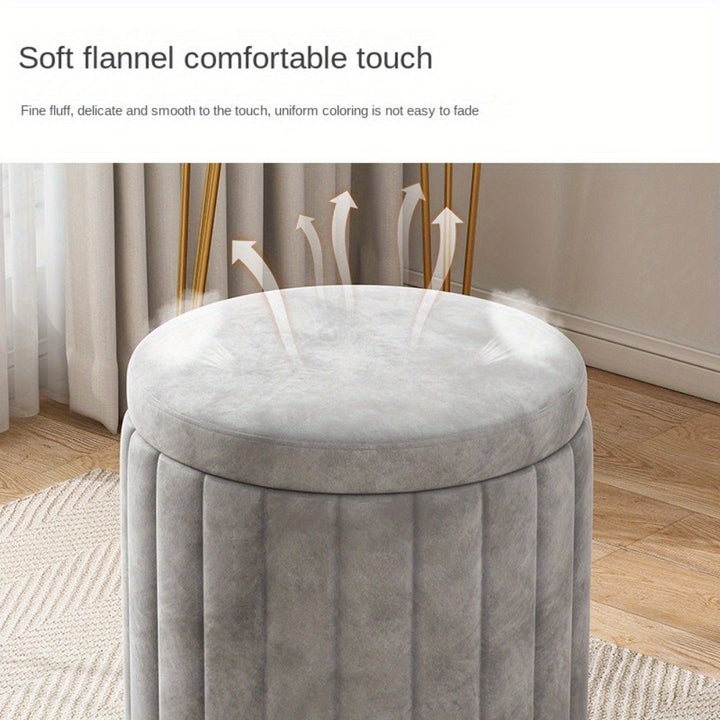 Hallway seating solution: round storage ottoman with a modern mirror finish