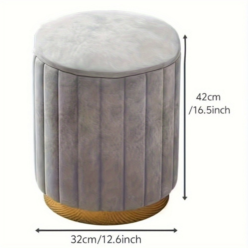 Nordic chic round pouf with hidden storage and elegant mirror finish