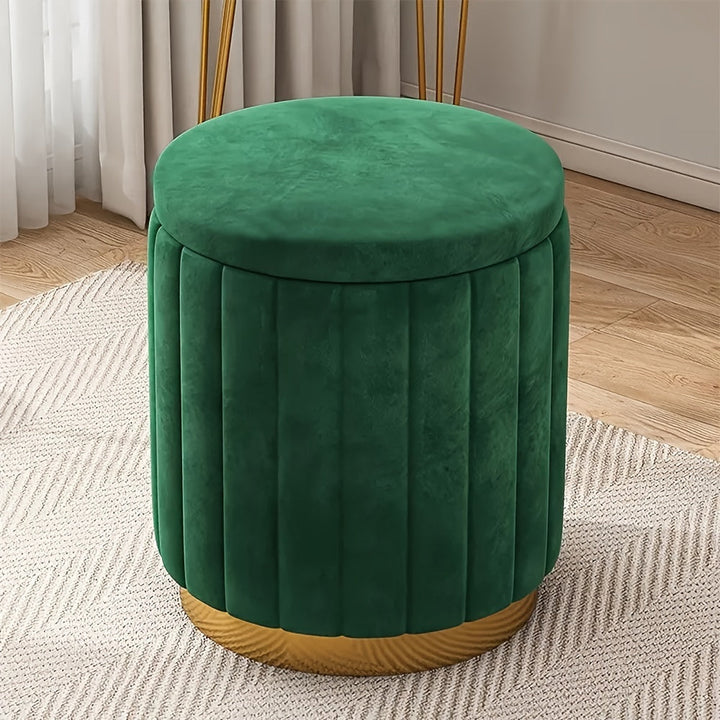 Versatile fabric ottoman, round design, ideal for bedroom or hallway decor
