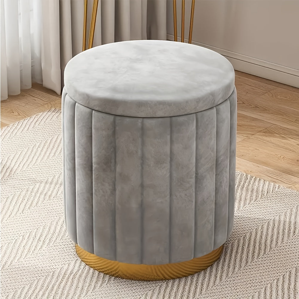 Stylish seating option: Nordic style round ottoman with ample storage space