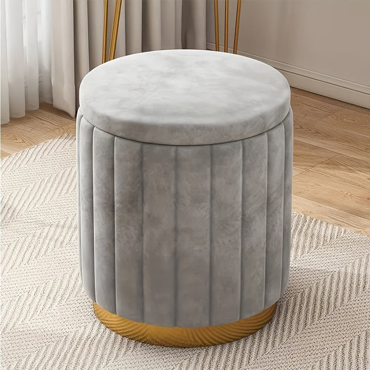 Stylish seating option: Nordic style round ottoman with ample storage space