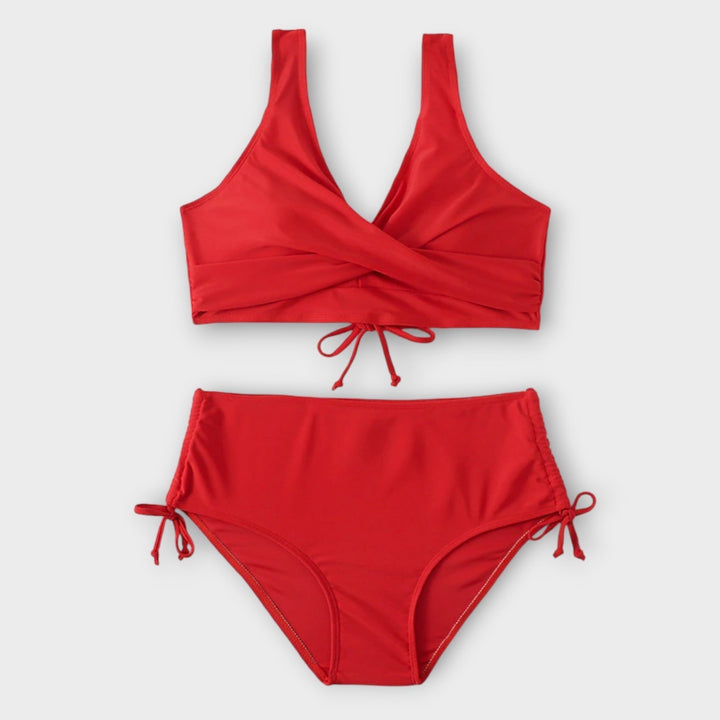 Vibrant two-piece women's bikini, essential stylish swimwear for your next resort getaway.