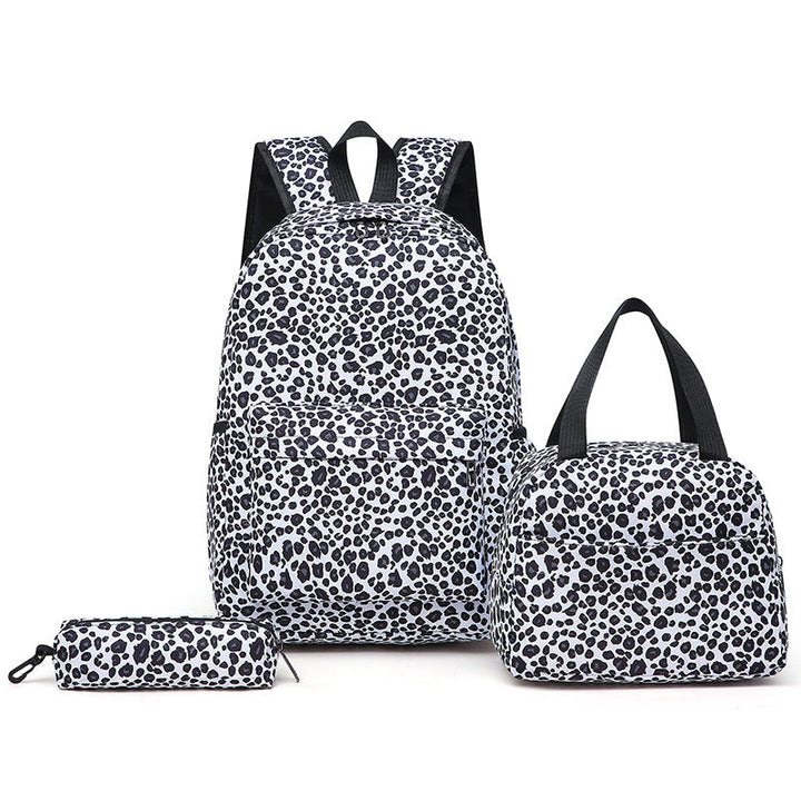 Practical leopard print unisex backpack, cooler bag, & pencil case set for school or daily use.