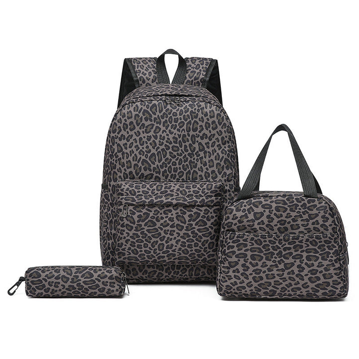 Unisex leopard print daily carry backpack set, featuring a cooler bag & handy pencil case.