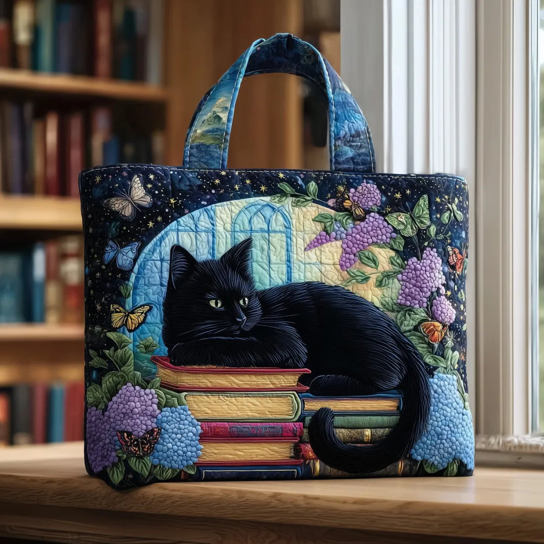 Stylish women's black cat & books canvas tote bag, spacious shoulder bag, perfect for book lovers & daily use.