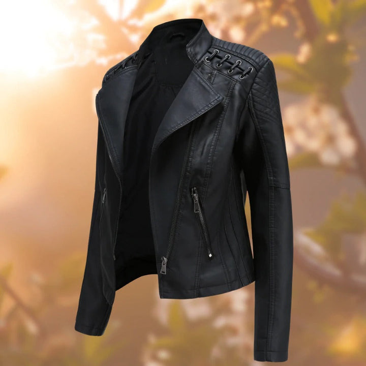 Chic women's casual leather jacket, perfect for fashionable everyday wear