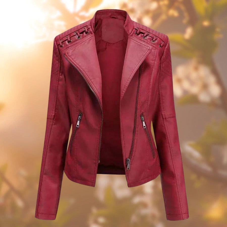 Fashionable women's black leather jacket, a stylish and versatile outerwear piece