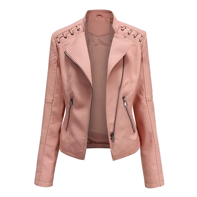Women's outerwear: a stylish and durable leather jacket for casual fashion