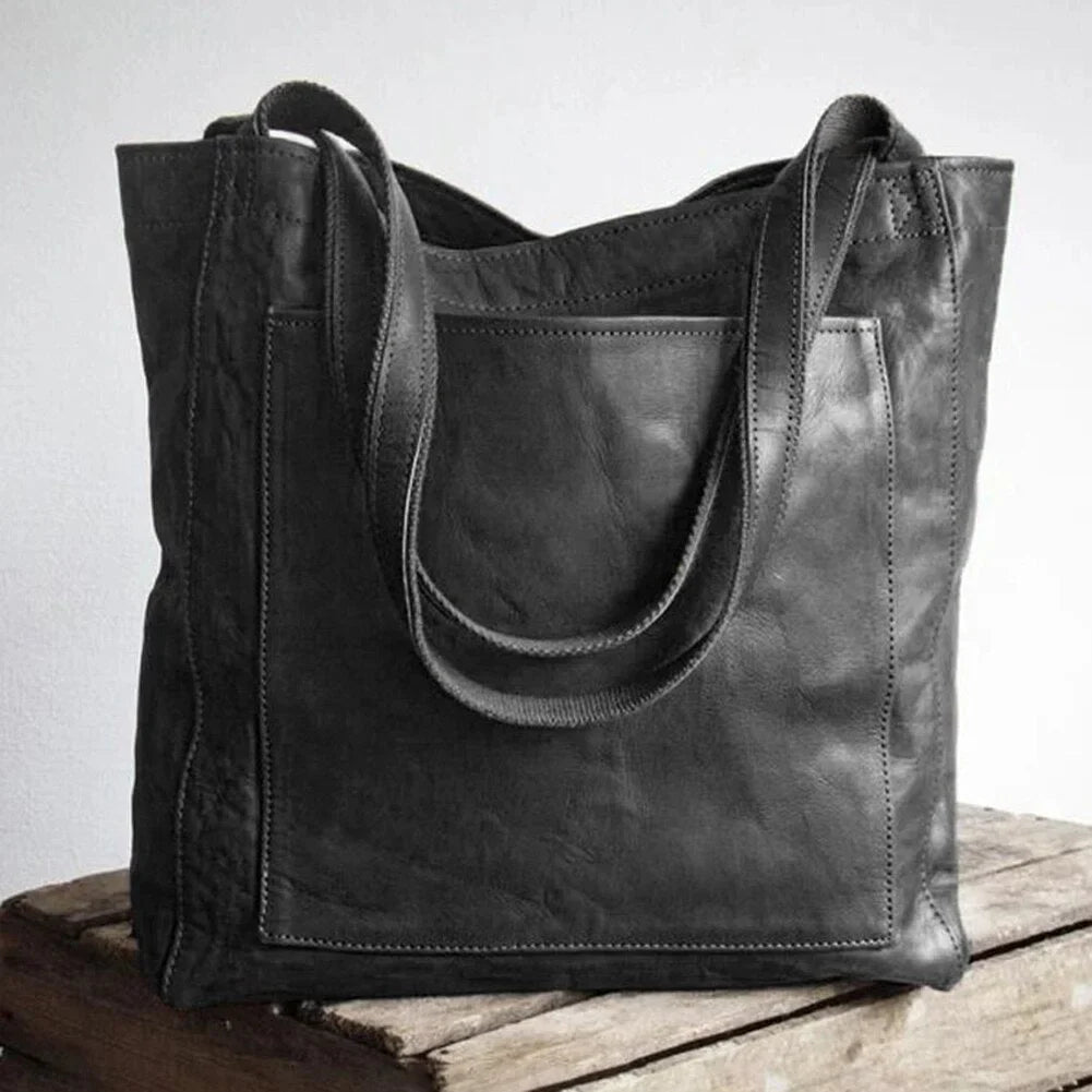 Everyday women's leather tote with magnetic closure, a practical and stylish work bag and fashion accessory.