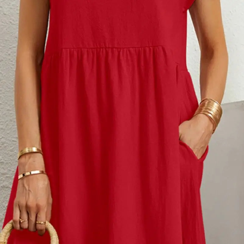Lightweight women's midi dress with pockets, perfect casual wear for spring & summer comfort.