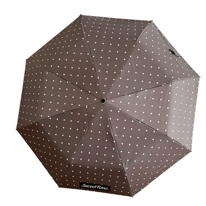 Navy blue compact travel umbrella for women, strong waterproof protection.