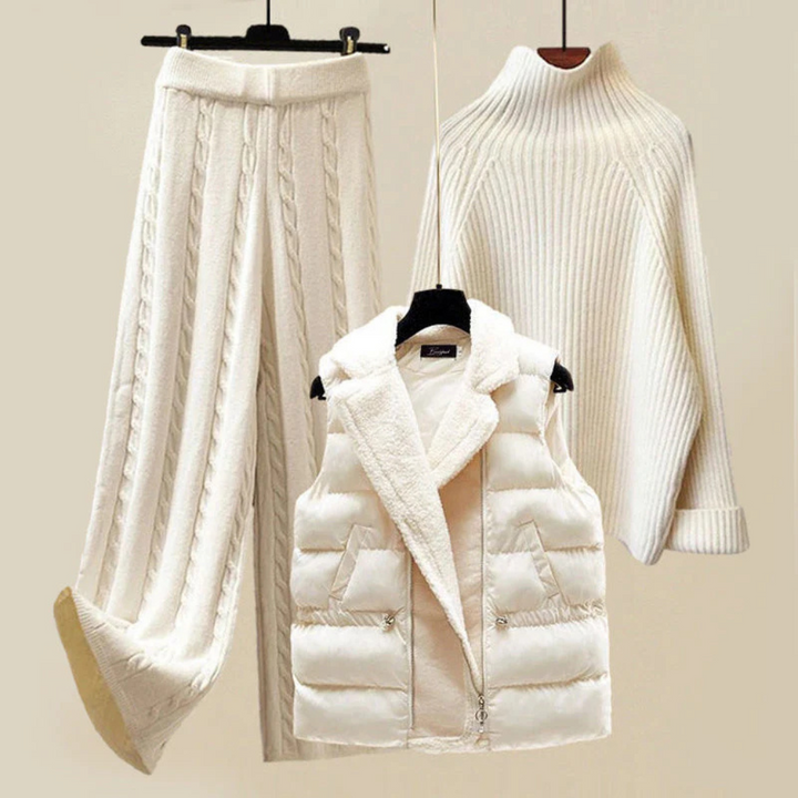 Stylish women's cozy two-piece winter set in a warm fabric, perfect for layering and comfort.