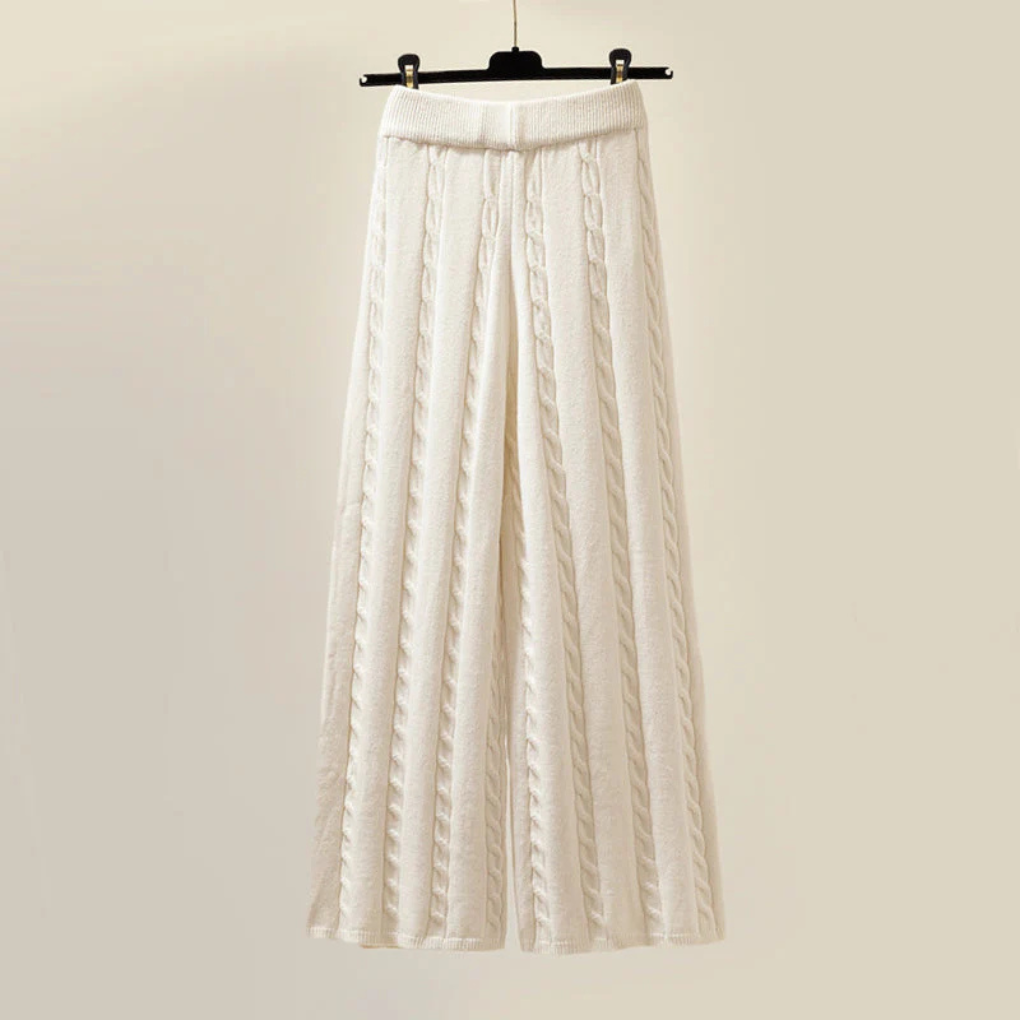 Soft, cozy women's two-piece winter set; a warm and comfortable fashion outfit for cold weather layering.
