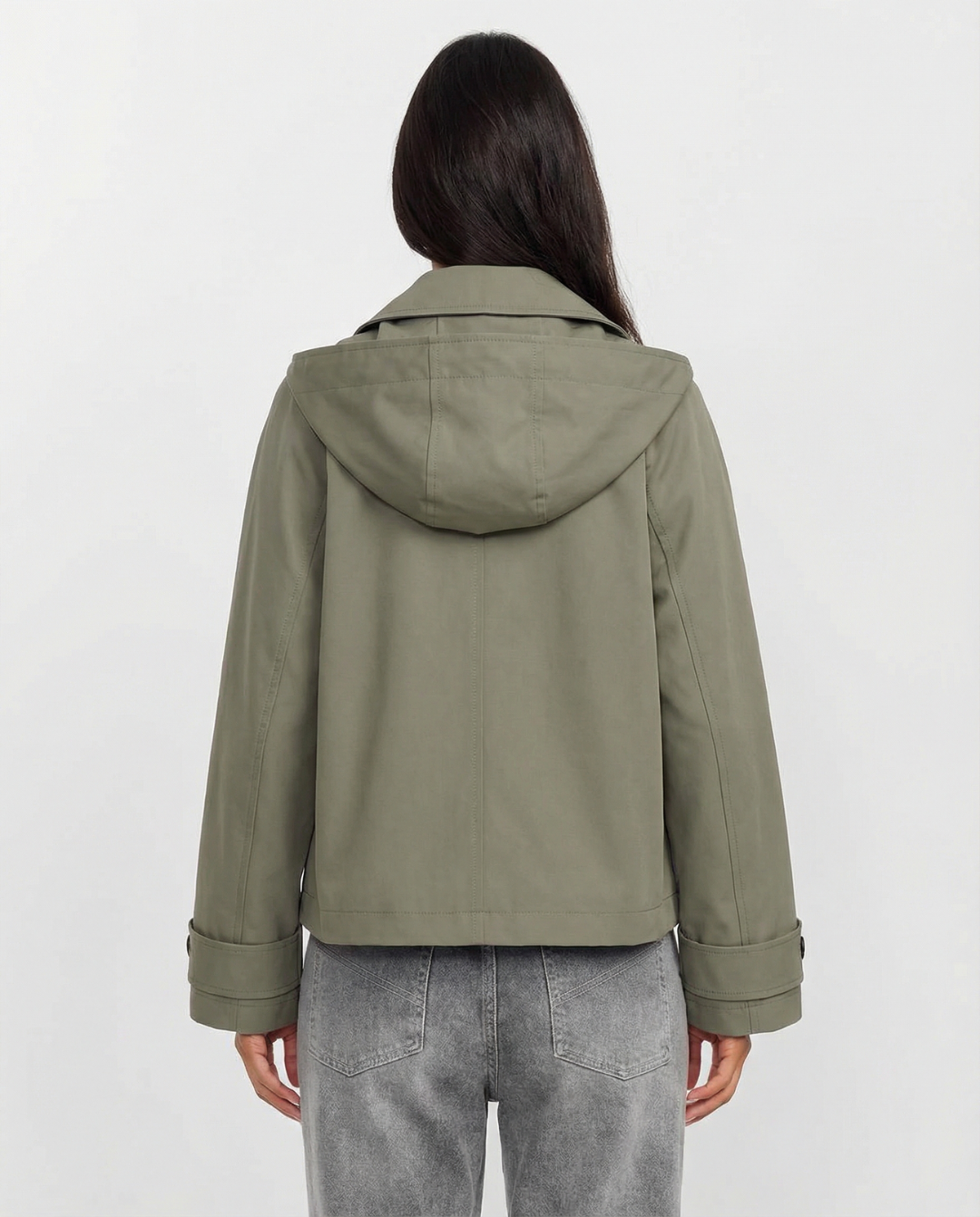 Women's trendy cropped windbreaker with hood. Lightweight & versatile outerwear for active, stylish autumn & spring.