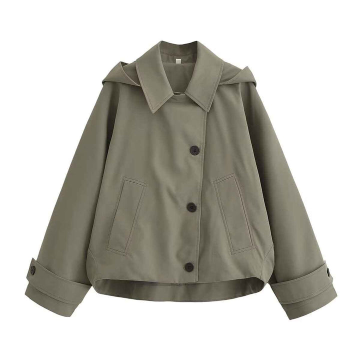 Casual women's cropped hooded windbreaker jacket. Stylish, lightweight outerwear for spring strolls or autumn errands.
