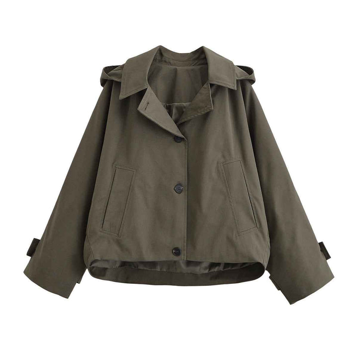Comfortable women's cropped windbreaker jacket featuring a hood. Lightweight & stylish outerwear for spring/autumn.