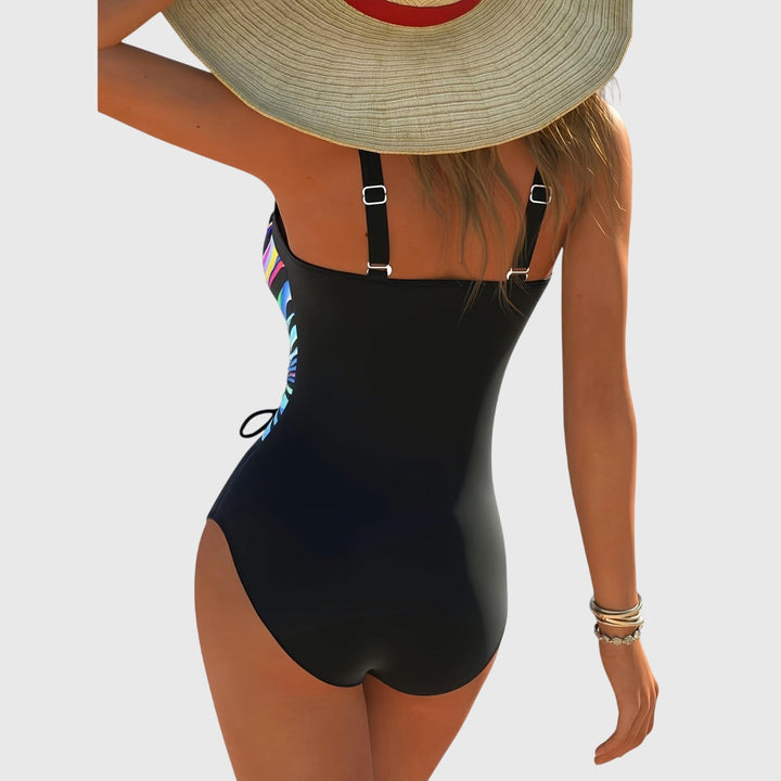 Multi-color high-elasticity women's swimsuit, featuring a cross-front design for chic summer fashion and vacation essentials.