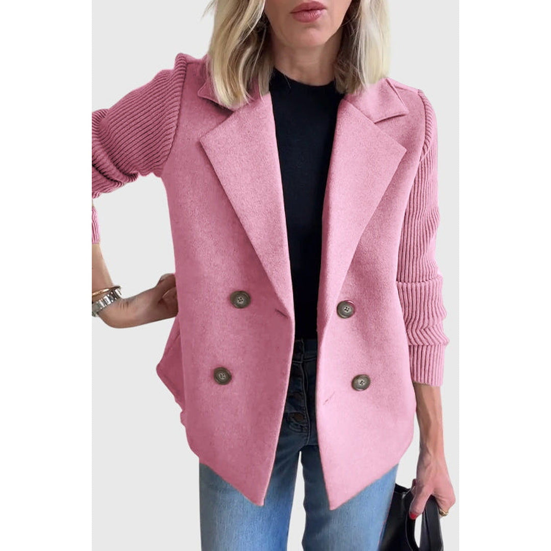 Stylish women's double-breasted blazer. Tailored fit for a chic, professional look. Versatile office outerwear.
