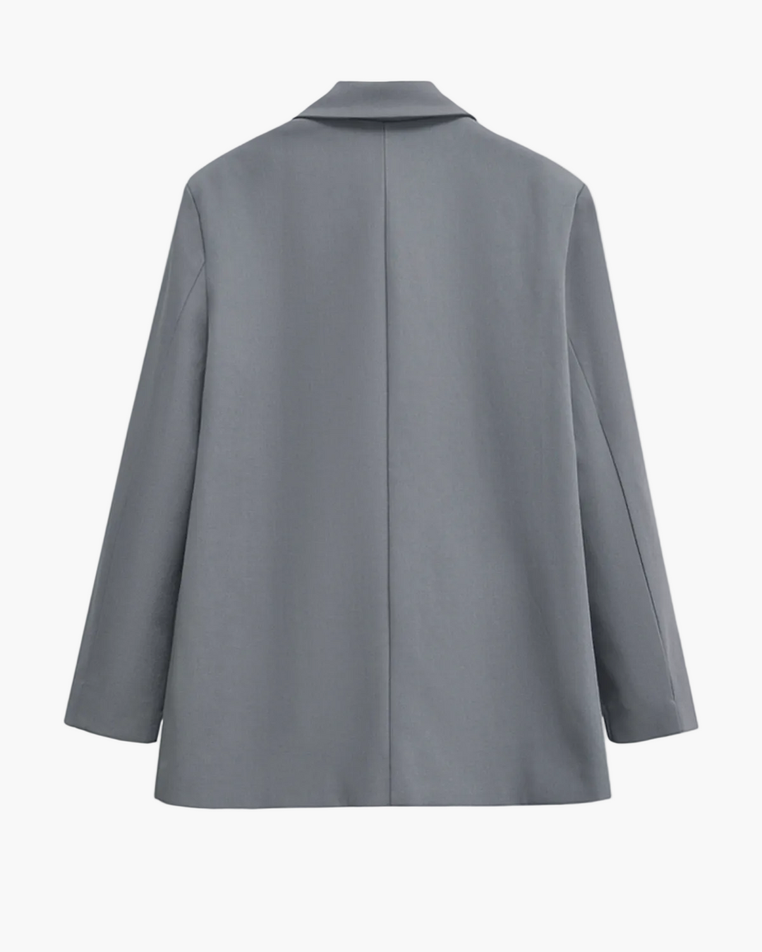 Classic black double-breasted women's blazer, tailored for a professional business look and elegant office attire.