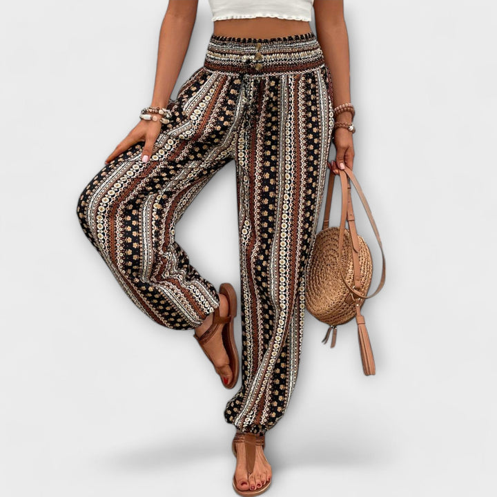 Elegant women's ethnic graphic pants, styled for a sophisticated yet comfortable outfit.