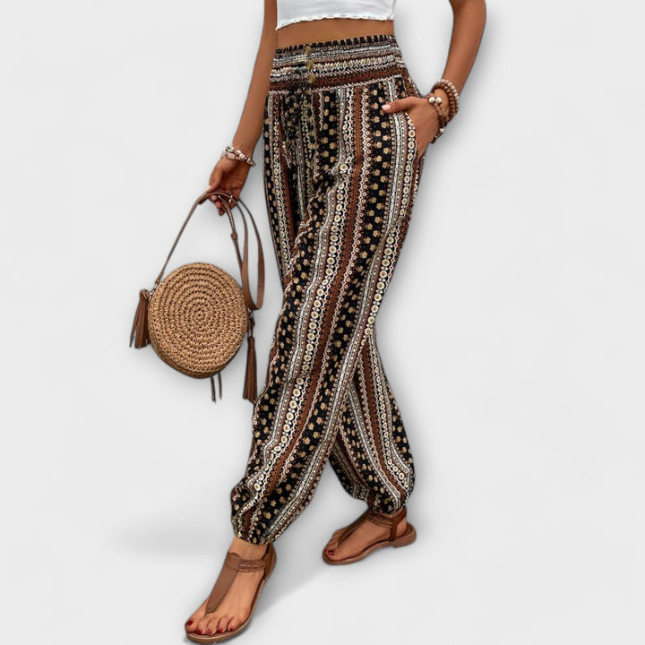 Soft, comfortable women's ethnic print trousers, ideal for all-day wear and versatile styling.